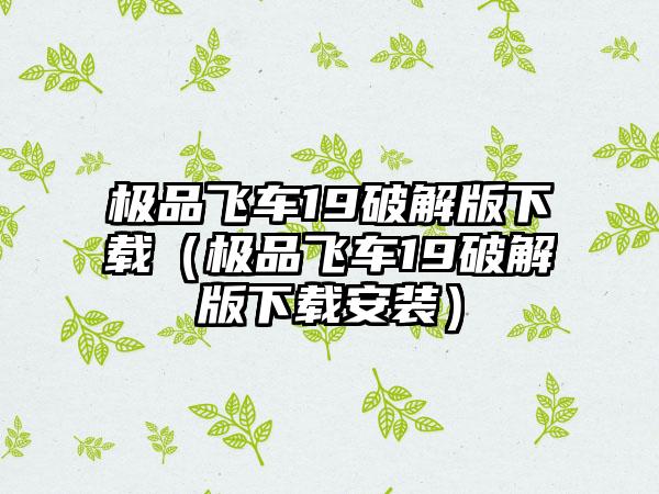 极品飞车19破解版（极品飞车19破解版安装）