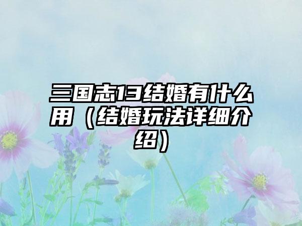三国志13结婚有什么用（结婚玩法详细介绍）