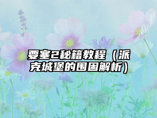 要塞2秘籍教程（派克城堡的围困解析）