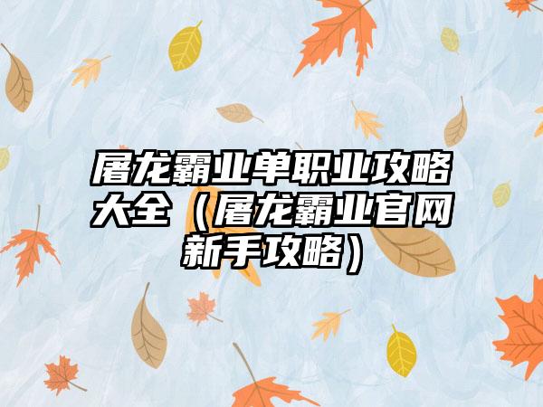 屠龙霸业单职业攻略大全（屠龙霸业新手攻略）