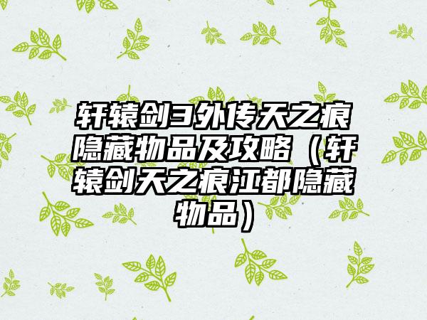 轩辕剑3外传天之痕隐藏物品及攻略（轩辕剑天之痕江都隐藏物品）