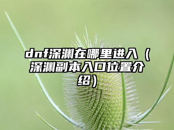 dnf深渊在哪里进入（深渊副本入口位置介绍）