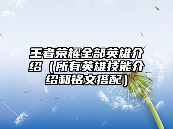 王者荣耀全部英雄介绍（所有英雄技能介绍和铭文搭配）