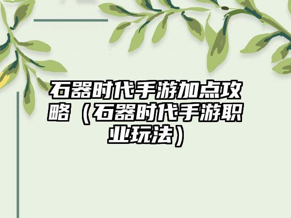 石器时代手游加点攻略（石器时代手游职业玩法）