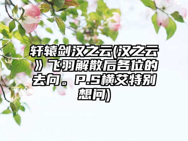 轩辕剑汉之云(汉之云》飞羽解散后各位的去向。P.S横艾特别想问)