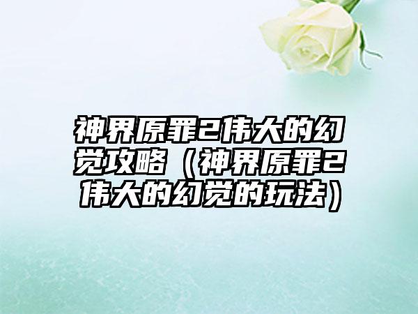 神界原罪2伟大的幻觉攻略（神界原罪2伟大的幻觉的玩法）