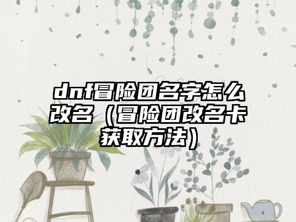 dnf冒险团名字怎么改名（冒险团改名卡获取方法）