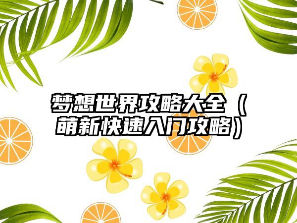 梦想世界攻略大全（萌新快速入门攻略）