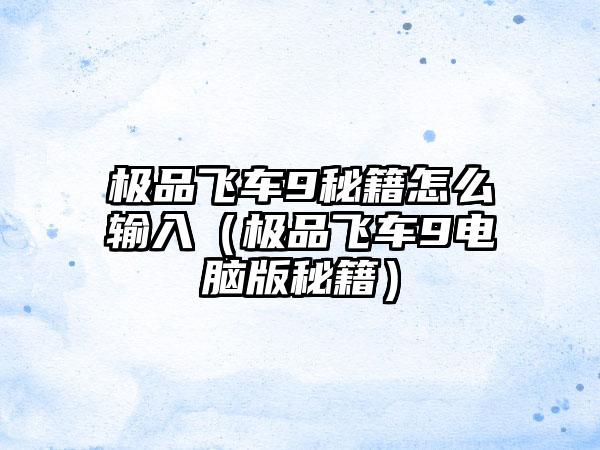极品飞车9秘籍怎么输入（极品飞车9电脑版秘籍）