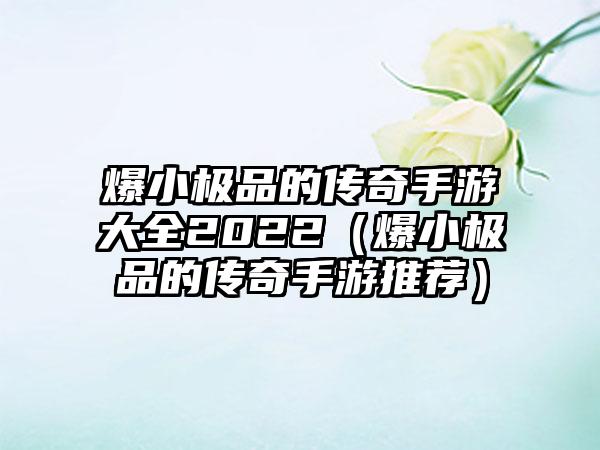 爆小极品的传奇手游大全2022（爆小极品的传奇手游推荐）