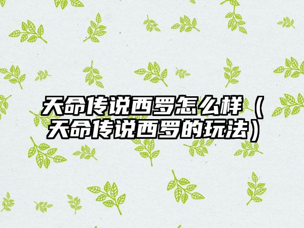 天命传说西罗怎么样（天命传说西罗的玩法）