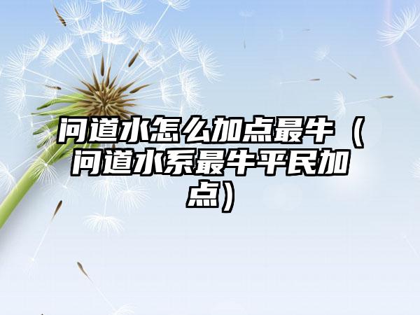 问道水怎么加点最牛（问道水系最牛平民加点）