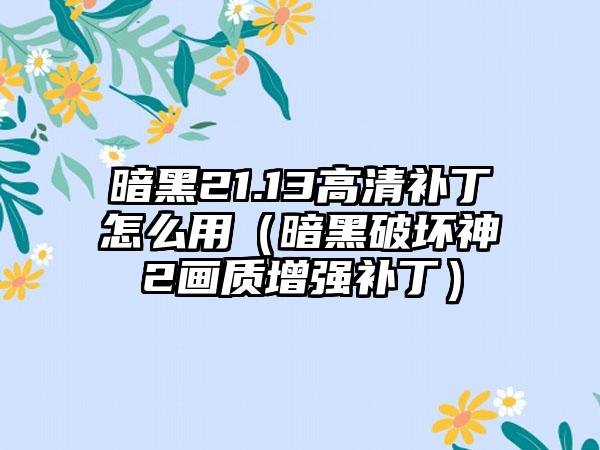 暗黑21.13高清补丁怎么用（暗黑破坏神2画质增强补丁）