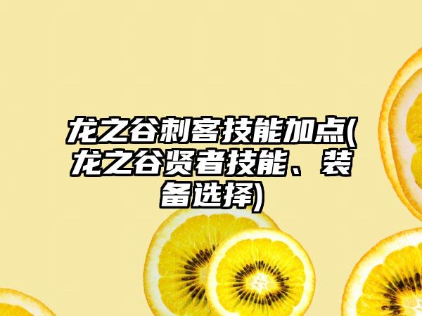 龙之谷刺客技能加点(龙之谷贤者技能、装备选择)