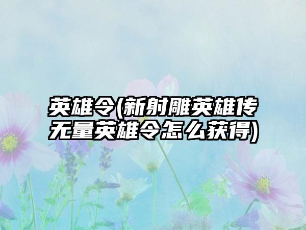 英雄令(新射雕英雄传无量英雄令怎么获得)