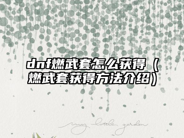 dnf燃武套怎么获得（燃武套获得方法介绍）