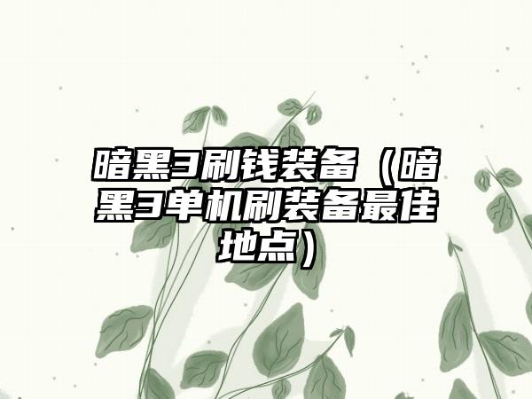 暗黑3刷钱装备（暗黑3单机刷装备最佳地点）