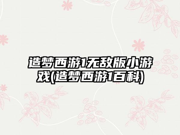 造梦西游1无敌版小游戏(造梦西游1百科)