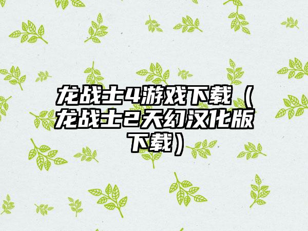 龙战士4游戏（龙战士2天幻汉化版）