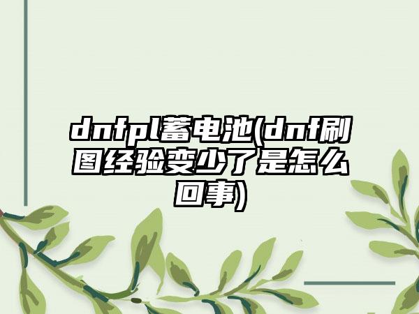 dnfpl蓄电池(dnf刷图经验变少了是怎么回事)