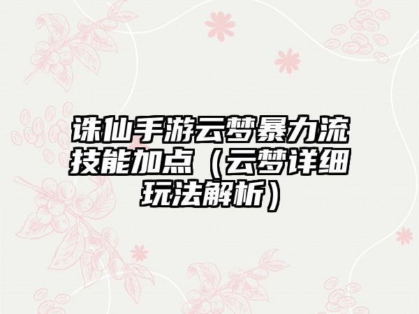 诛仙手游云梦暴力流技能加点（云梦详细玩法解析）