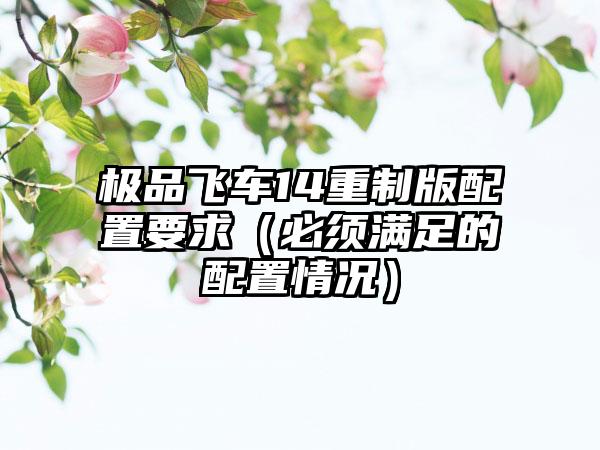 极品飞车14重制版配置要求（必须满足的配置情况）