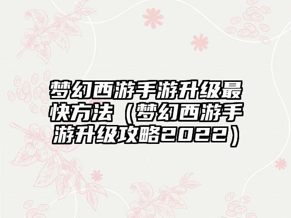 梦幻西游手游升级最快方法（梦幻西游手游升级攻略2022）