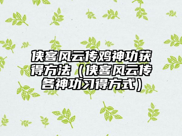 侠客风云传鸡神功获得方法（侠客风云传各神功习得方式）