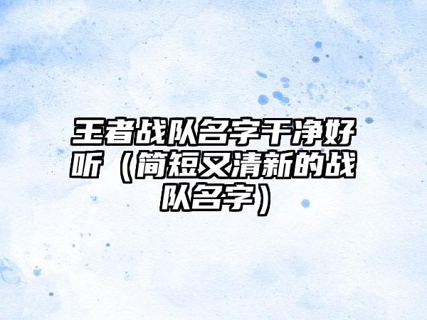 王者战队名字干净好听（简短又清新的战队名字）