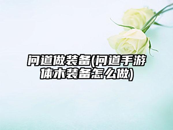 问道做装备(问道手游体木装备怎么做)