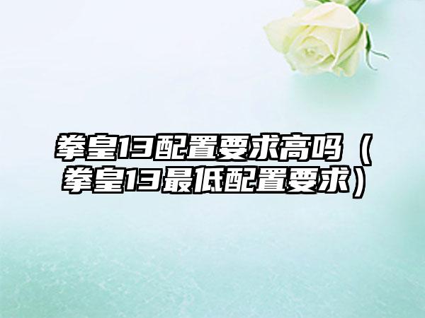 拳皇13配置要求高吗（拳皇13最低配置要求）