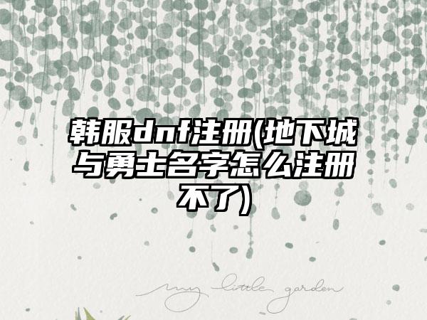 韩服dnf注册(地下城与勇士名字怎么注册不了)
