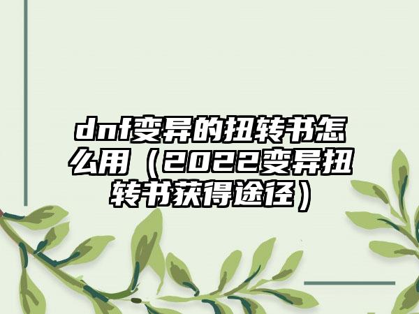 dnf变异的扭转书怎么用（2022变异扭转书获得途径）