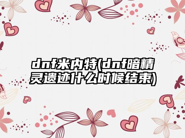 dnf米内特(dnf暗精灵遗迹什么时候结束)