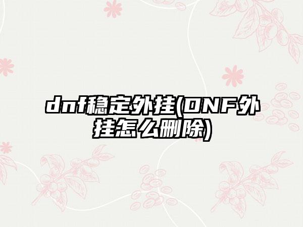 dnf稳定外挂(DNF外挂怎么删除)