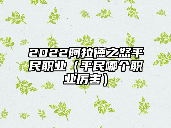 2022阿拉德之怒平民职业（平民哪个职业厉害）