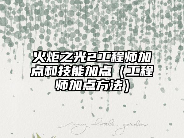 火炬之光2工程师加点和技能加点（工程师加点方法）
