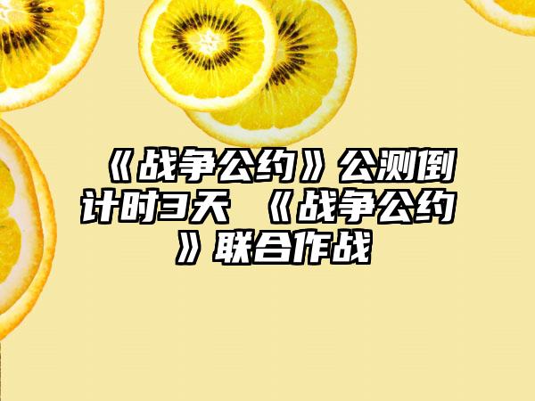 《战争公约》公测倒计时3天 《战争公约》联合作战