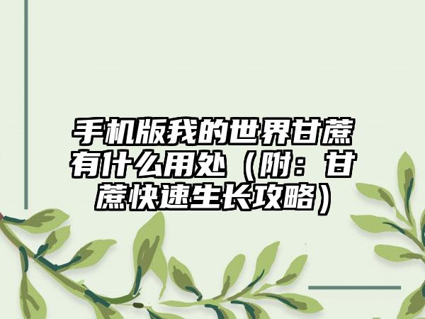 手机版我的世界甘蔗有什么用处（附：甘蔗快速生长攻略）