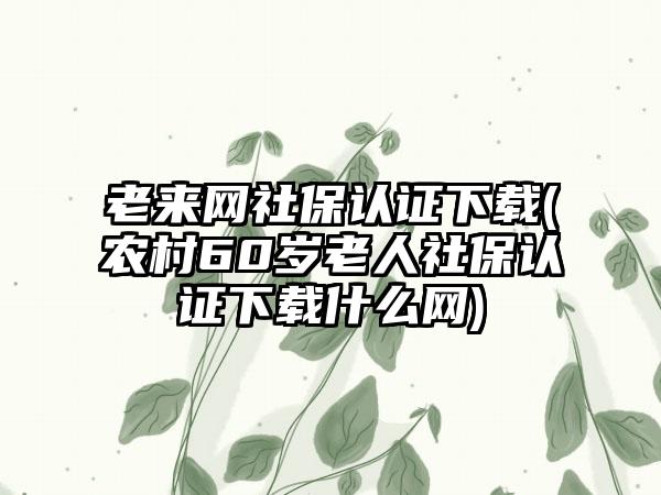 老来网社保认证(农村60岁老人社保认证什么网)