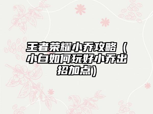 王者荣耀小乔攻略（小白如何玩好小乔出招加点）
