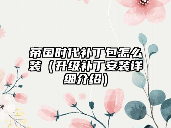 帝国时代补丁包怎么装（升级补丁安装详细介绍）