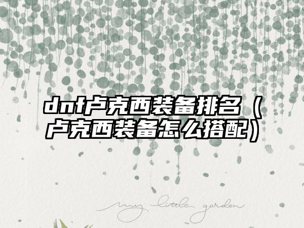 dnf卢克西装备排名（卢克西装备怎么搭配）