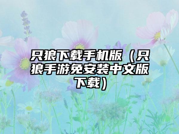 只狼手机版（只狼手游免安装中文版）