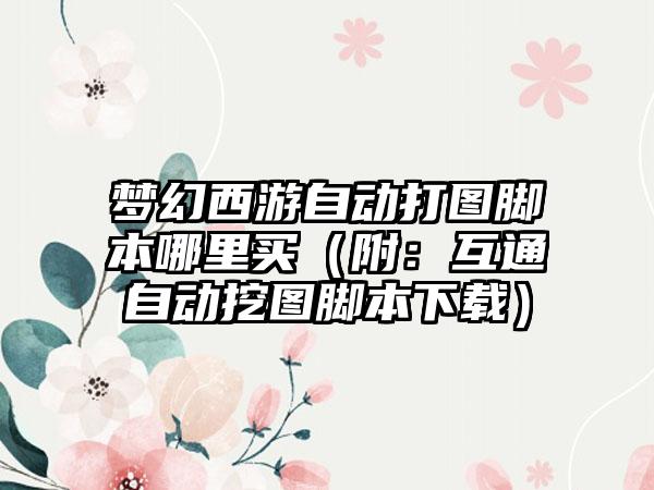 梦幻西游自动打图脚本哪里买（附：互通自动挖图脚本）