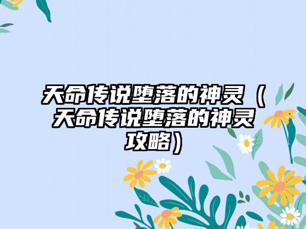 天命传说堕落的神灵（天命传说堕落的神灵攻略）