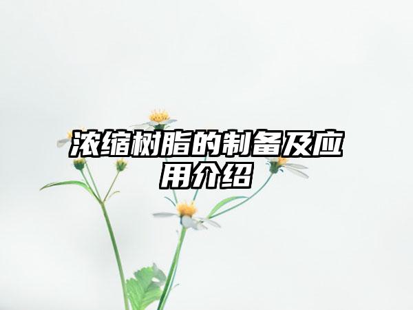 浓缩树脂的制备及应用介绍