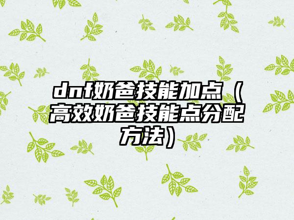 dnf奶爸技能加点（高效奶爸技能点分配方法）