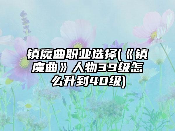 镇魔曲职业选择(《镇魔曲》人物39级怎么升到40级)