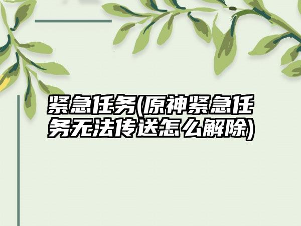 紧急任务(原神紧急任务无法传送怎么解除)